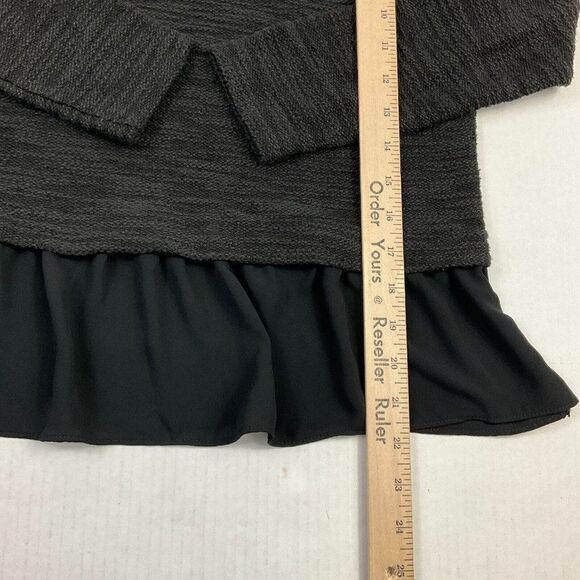 LOFT Womens Ruffled Trim Sweater Black Long Sleeve Knit Pullover Size PS Petites - Picture 7 of 12